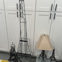 Paris Décor Bundle – Eiffel Tower CD Rack, Lamp, Wine Rack & Candle Holder 