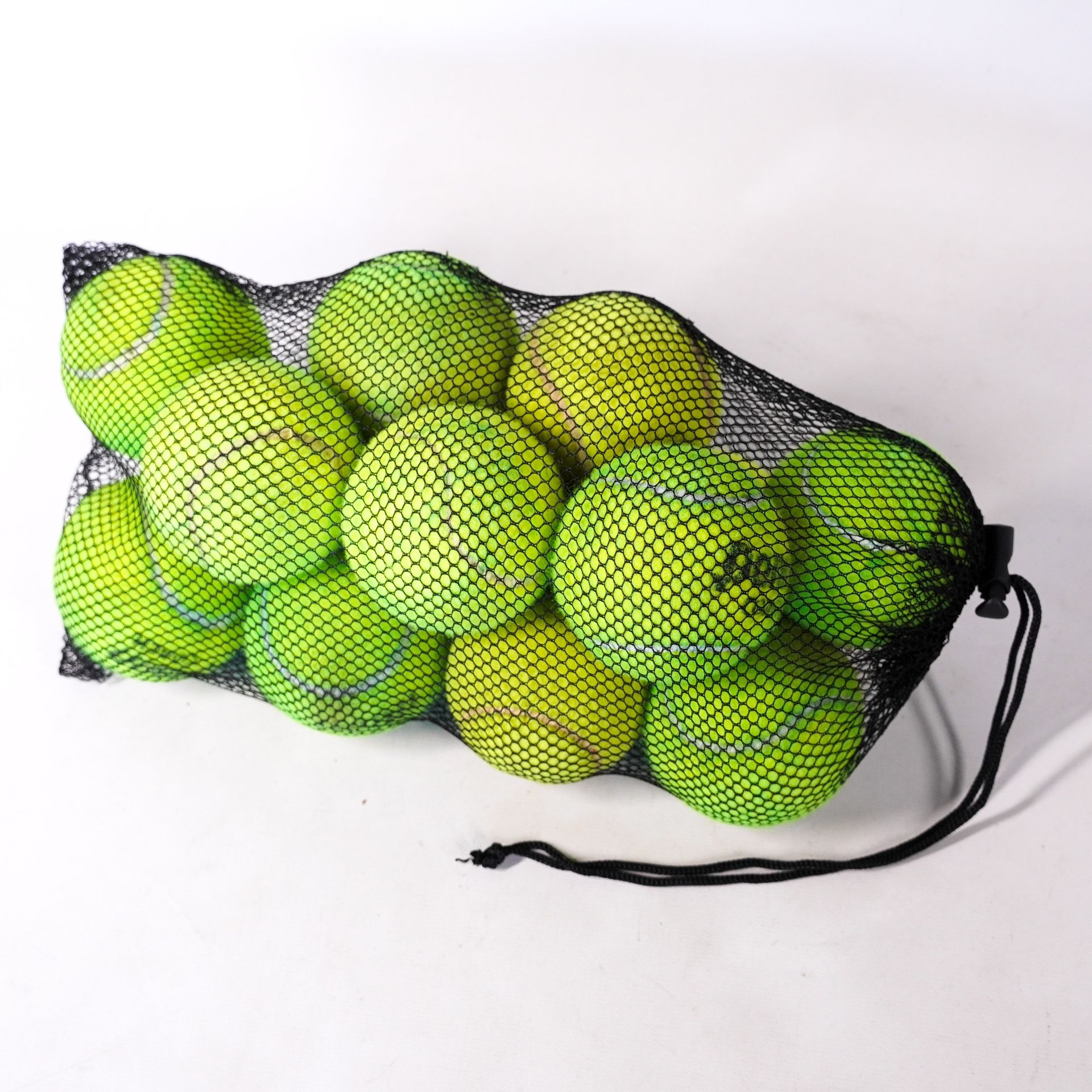14 Used Tennis Racket Racquet Balls in Black Mesh Carry Bag