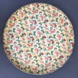 Vintage MCM Japanese Paper Mache Butterfly Round Bar Serving Tray