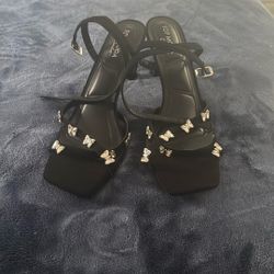 Black Butterfly Kitten Heels