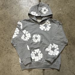 Grey denim tear hoodie