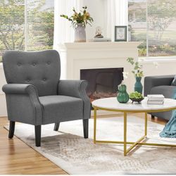 Modern Armchair, Mid Century Accent Chair with Sturdy Wood Legs and High Back for Small Space, Upholstered Fabric Sofa Club Chair for Living Room/Bedr