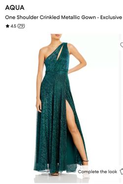 AQUA One Shoulder Crinkled Metallic Gown- Size XS