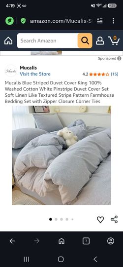 Brand New 100% Washed Cotton Blue Striped Duvet Cover King