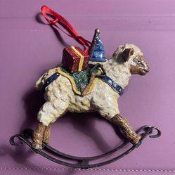 Vintage Ornament Metal Rocking Lamb Never Used