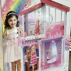 Plastic Doll House, 33 Inch Dollhouse with 11.5'' Dolls Furniture Accessories
