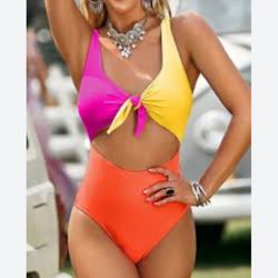 Sexy Bikini One Piece Swimming Patchwork Suit.