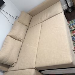 Beige Sleeper Sofa w/ Storage – Queen Bed