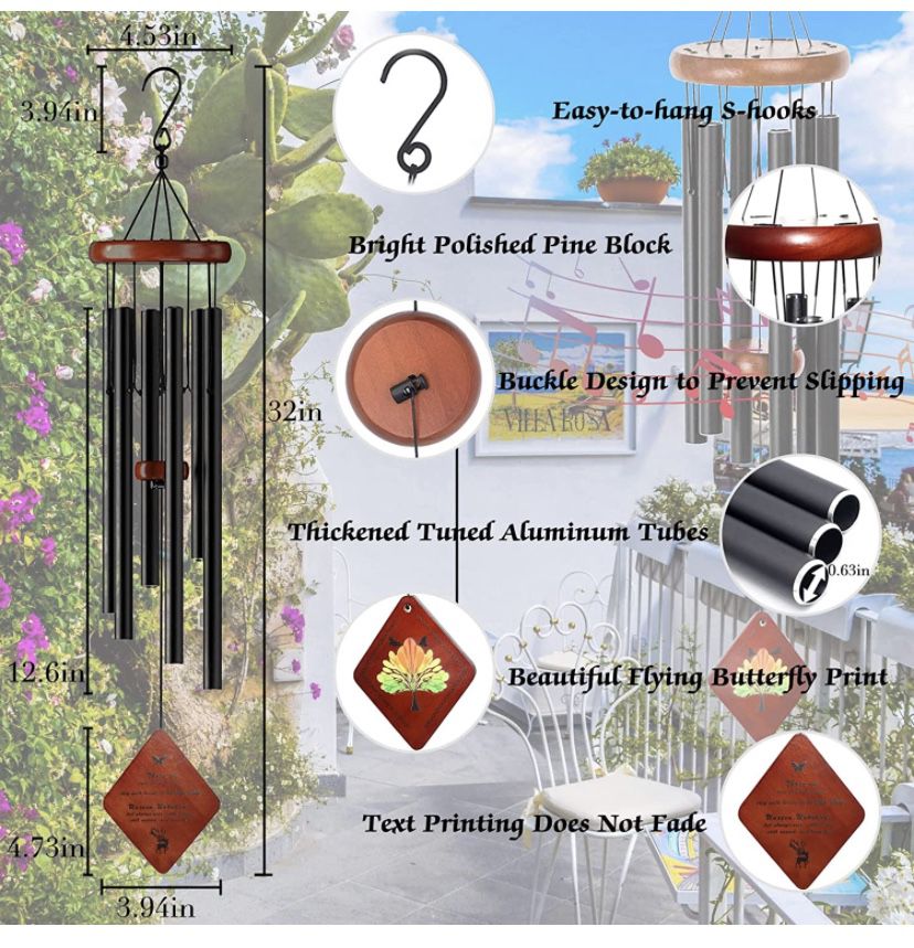 Sympathy Gift Memorial Wind Chimes - for Loss of Loved One for Outside Home Decor Deep Tone, Bereavement Condolence Remembrance Funeral Gifts for Grie