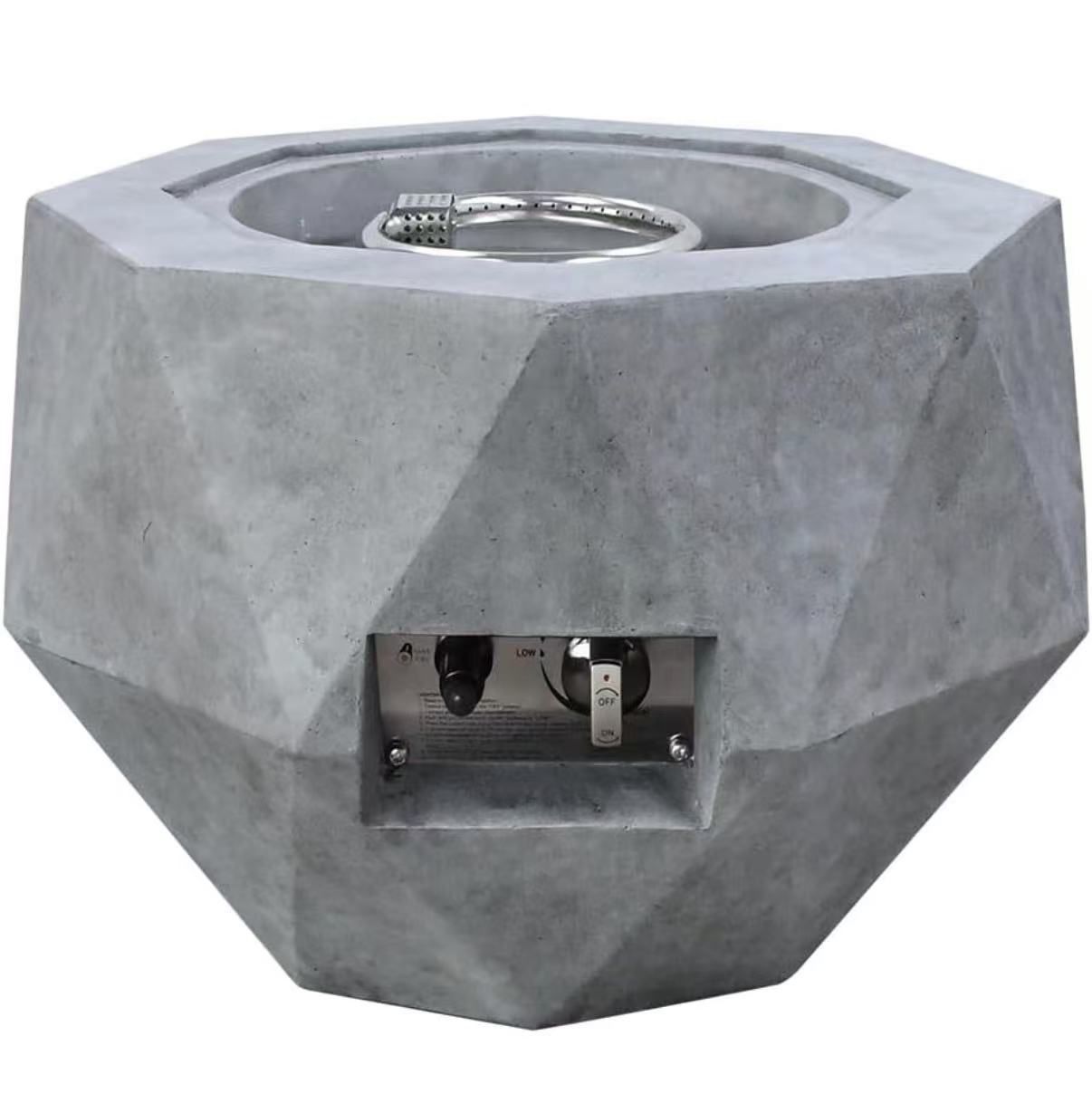 25-inch side table fireplace, large concrete decorative geometric style bowl, suitable for outdoor garden patio, with side handles, concrete.