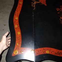 Maitland Smith Table Leaf Drop Floral Design Hand Painted Vintage Antique Wood Carved 