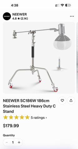 NEEWER SC186W 186cm Stainless Steel Heavy Duty C Stand with Boom Arm