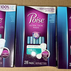 3 Poise Ultra Thin Incontinence Bladder Control Pads - Light Absorbency 28ct