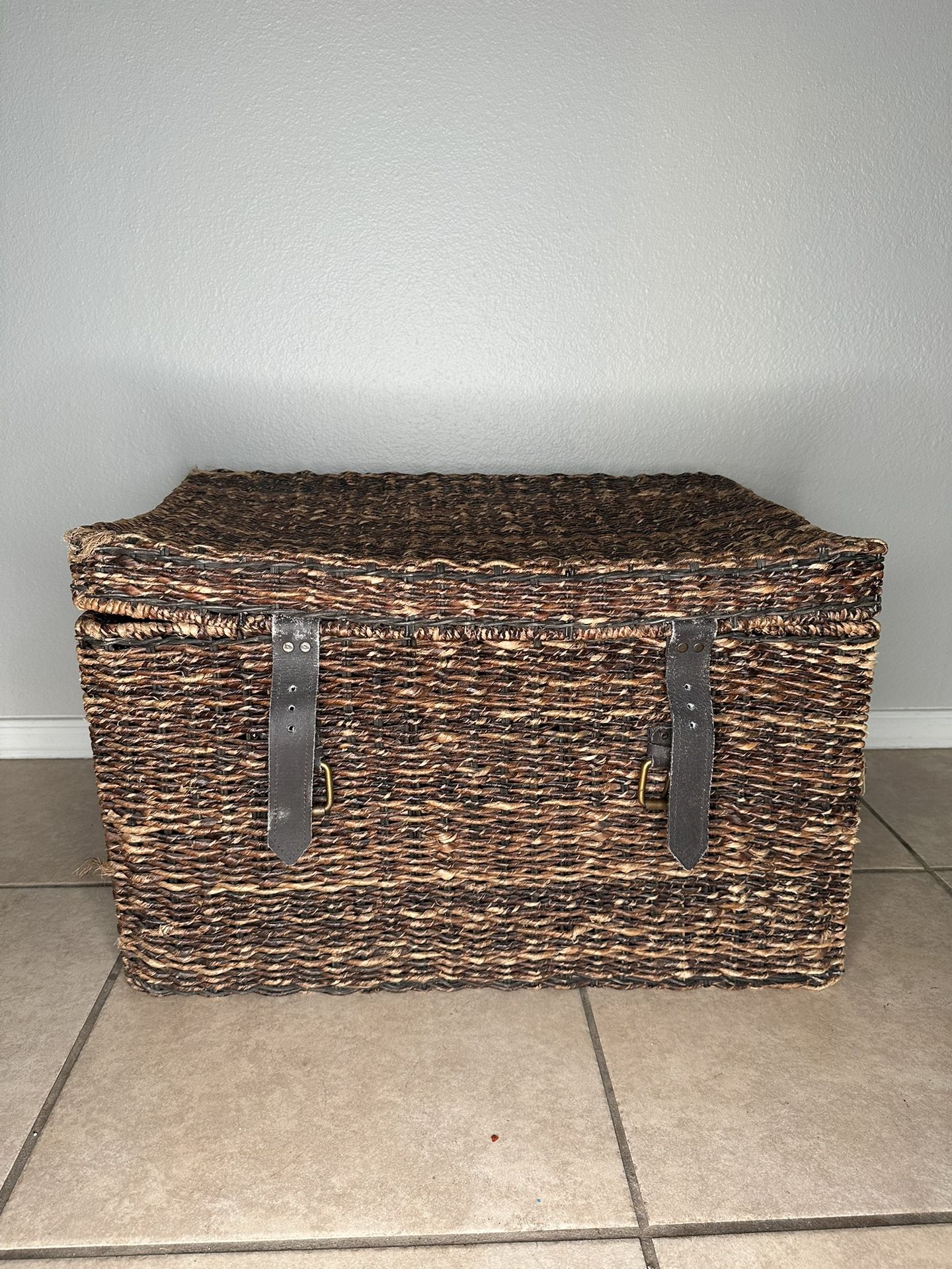 Wicker And Leather Storage Trunk