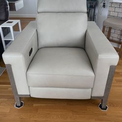 Real Leather Electric Recliner with Adjustable Headrest
