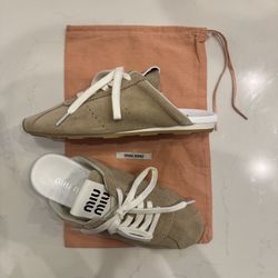Miu Miu Desert Biege Suede Mules