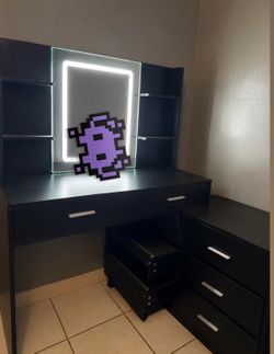 Makeup Vanity with Adjustable LED Lighting and Charge Station
