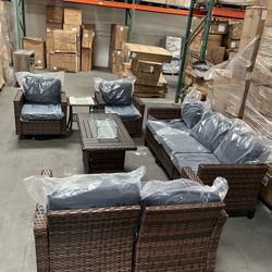 6pc Outdoor Patio Furniture Set With Firepit Table 