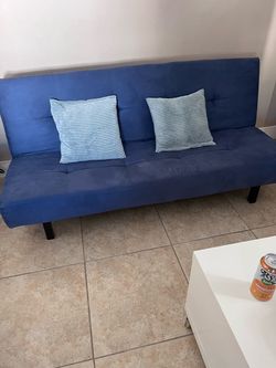 Blue Fabric Futon Sofa Bed, dining storage, twin base bed