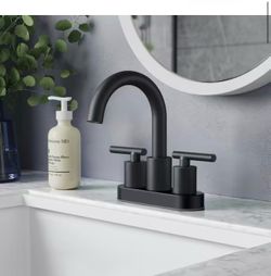 4 in. Center set Double Handle Gooseneck High-Arc Bathroom Faucet with Drain Kit in Matte Black