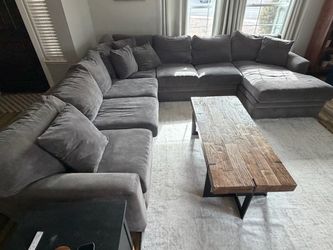Large Gray Fabric Sectional Sofa with Chaise