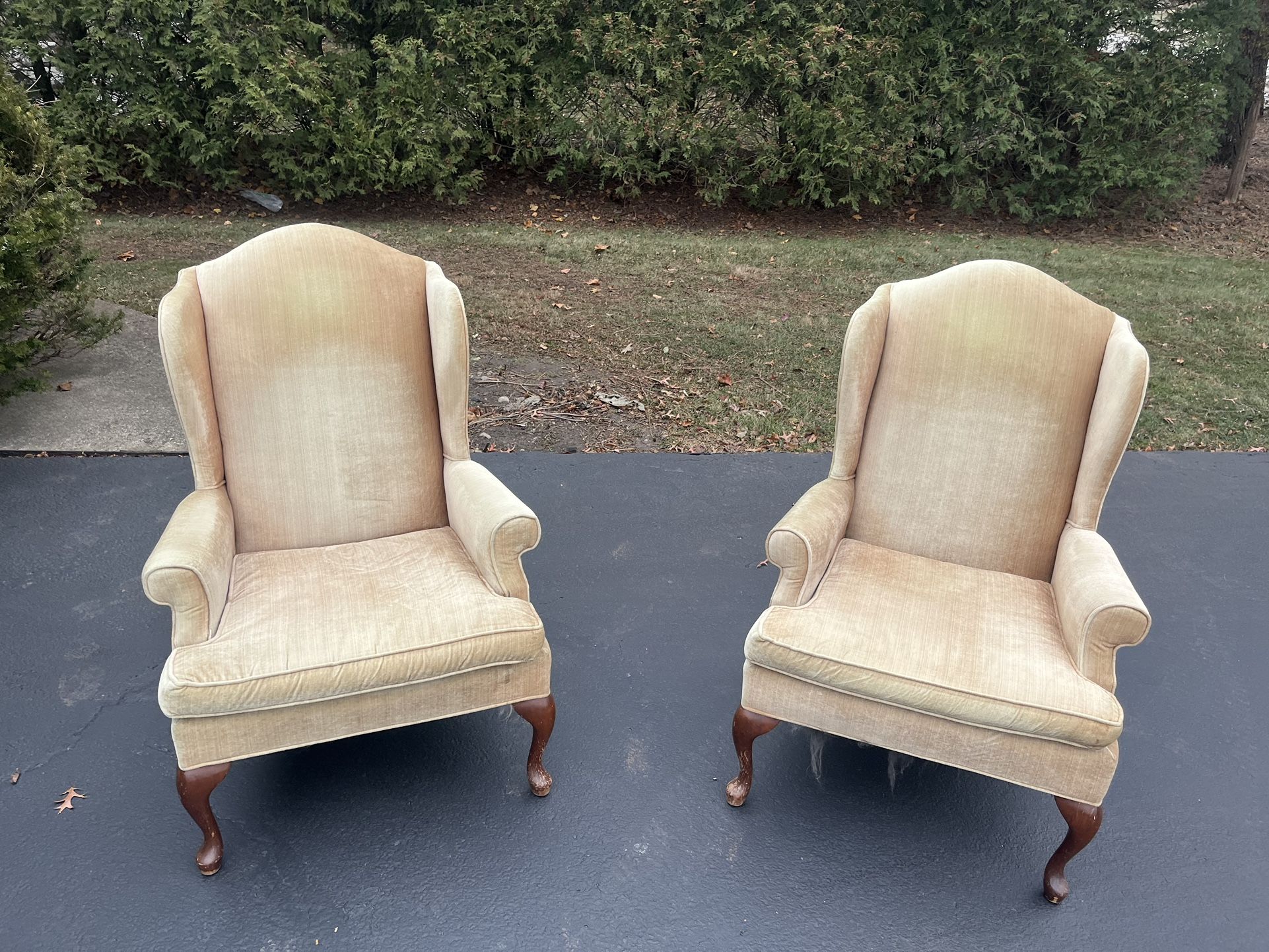 Set Of Two Gold Wingback Chairs