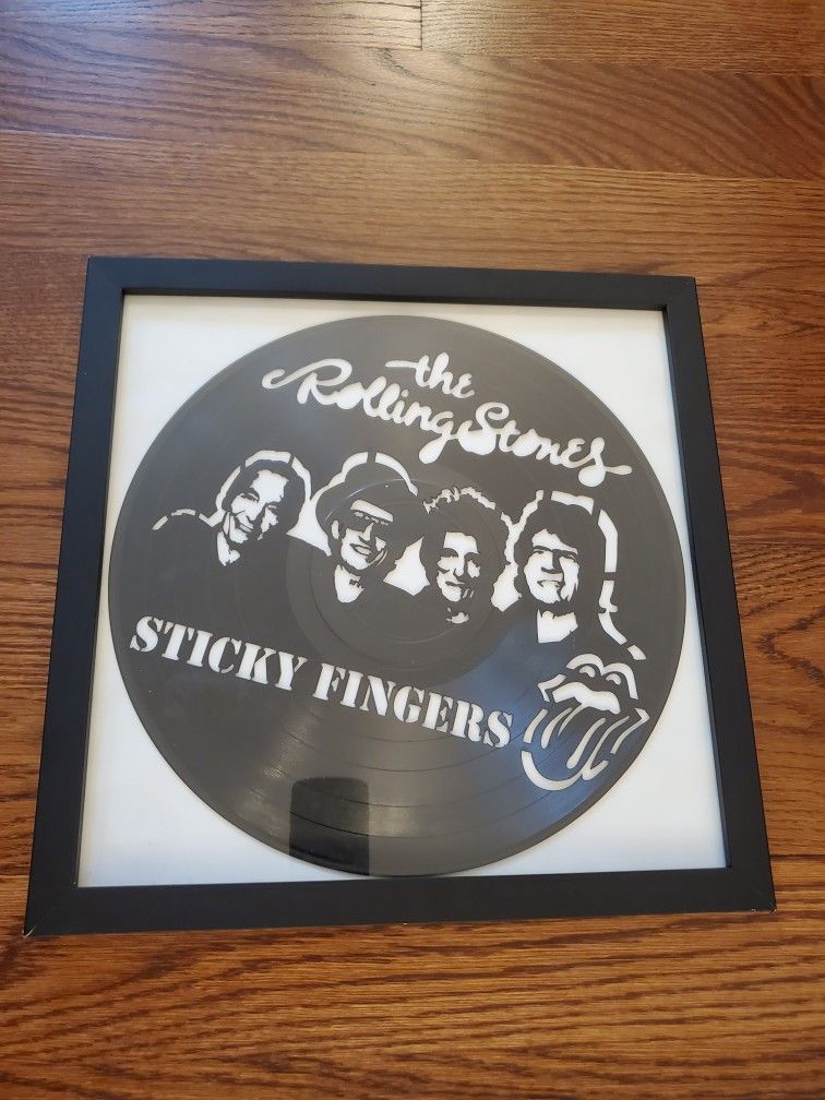 The Rolling Stones rock band - Laser cut - carved vinyl record art Sticky Fingers music framed great Collectable