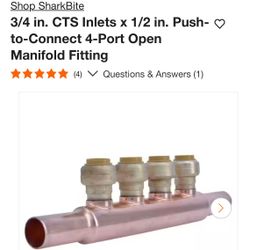 SharkBite 3/4 in. CTS Inlets x 1/2 in. Push-to-Connect 4-Port Open Manifold Fitting