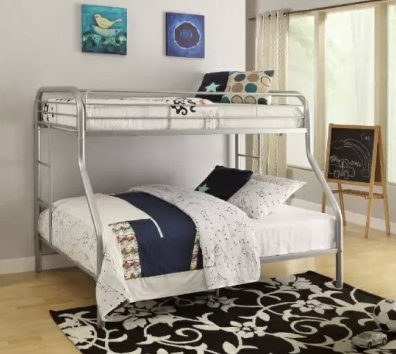New Silver Metal XL Twin Over Queen Size Bunk Bed With Mattresses 