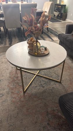 Round Marble Top Coffee Table Gold Base