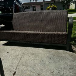 Wicker Patio Bench With Aluminum Arms