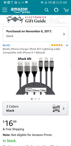 3 pack of 6 ft. IPhone charging cables