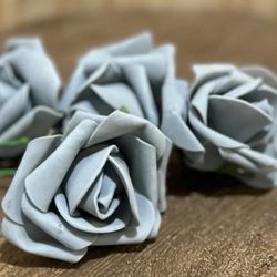 Soft Touch Gray Artificial Foam Rose Flowers with Stem Craft Supplies 12 Pieces