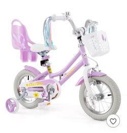 Shop all Costway Costway 12 Inch Kids Bike with Training Wheels Doll Seat Basket Streamers Hand Brake Purple