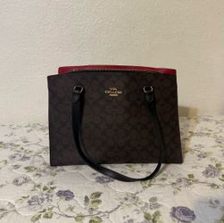 Dark Brown Coach Shoulder Bag with Red and Brown Interior