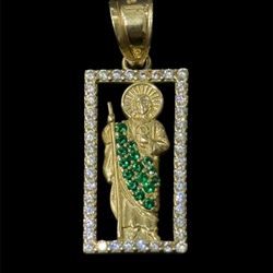 14k Gold SAN JUDAS Pendant w Stones 