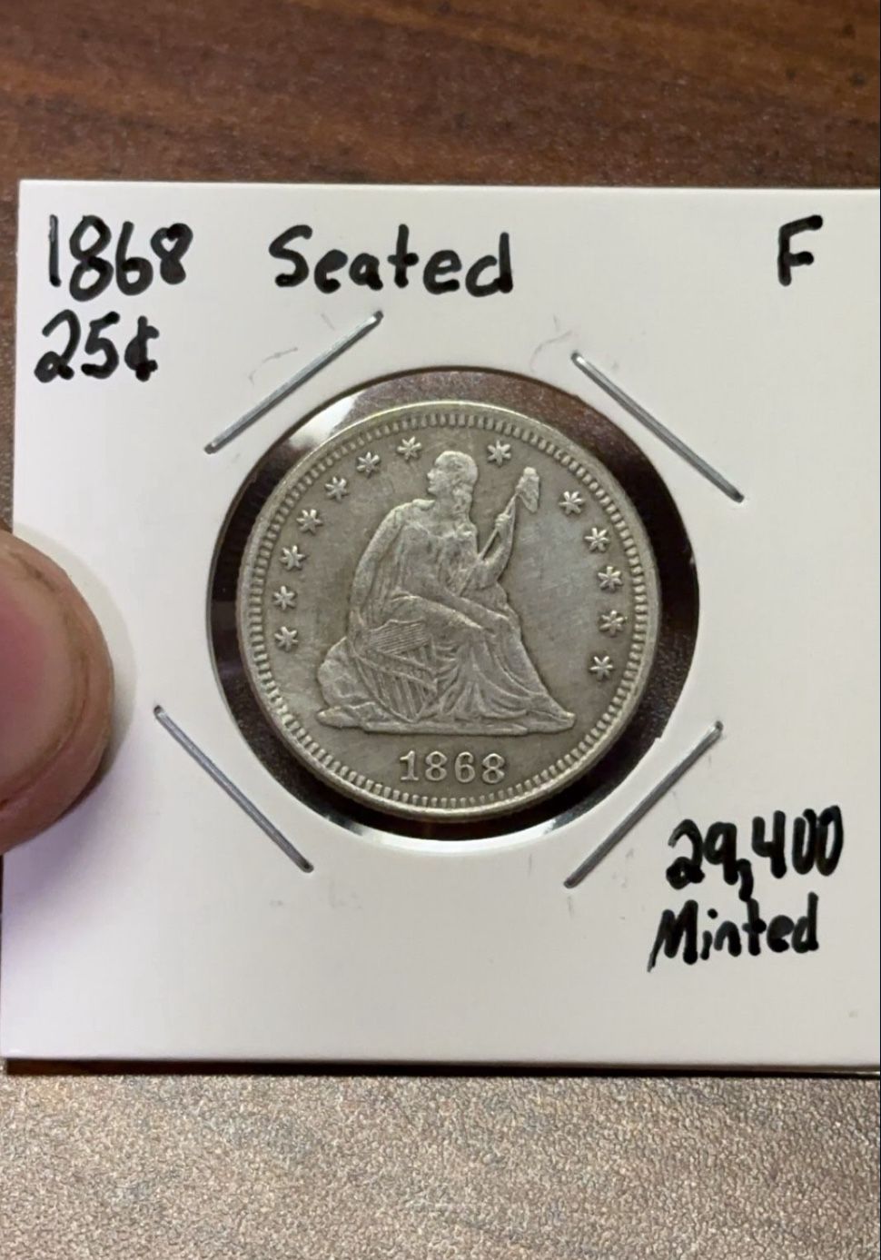 1868 Seated Quarter Fine Graded