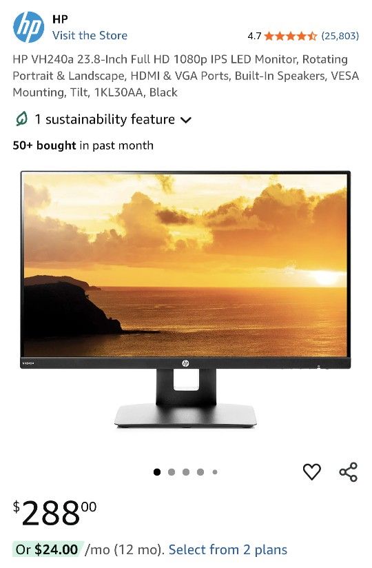 24" HP Monitor - HD 1080p IPS LED