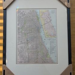 Framed Vintage Chicago City Map Cram's World Atlas -1897