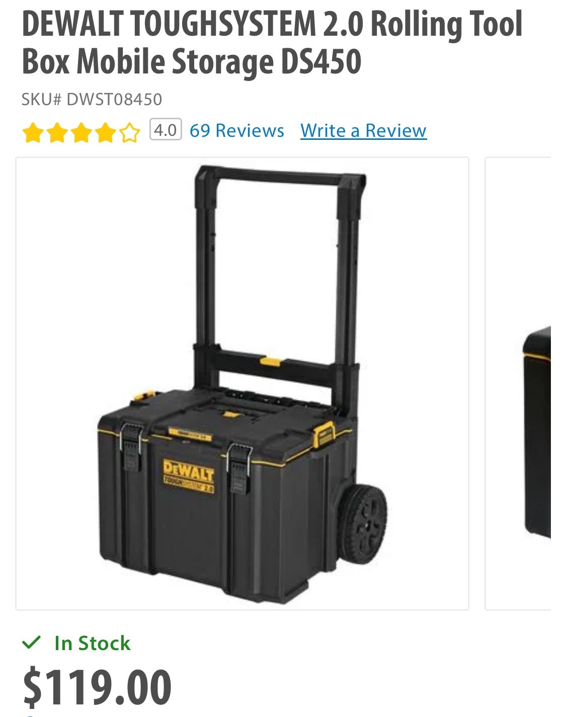 Tool Box DEWALT TOUGHSYSTEM 2.0 Rolling Tool Box Mobile Storage DS450