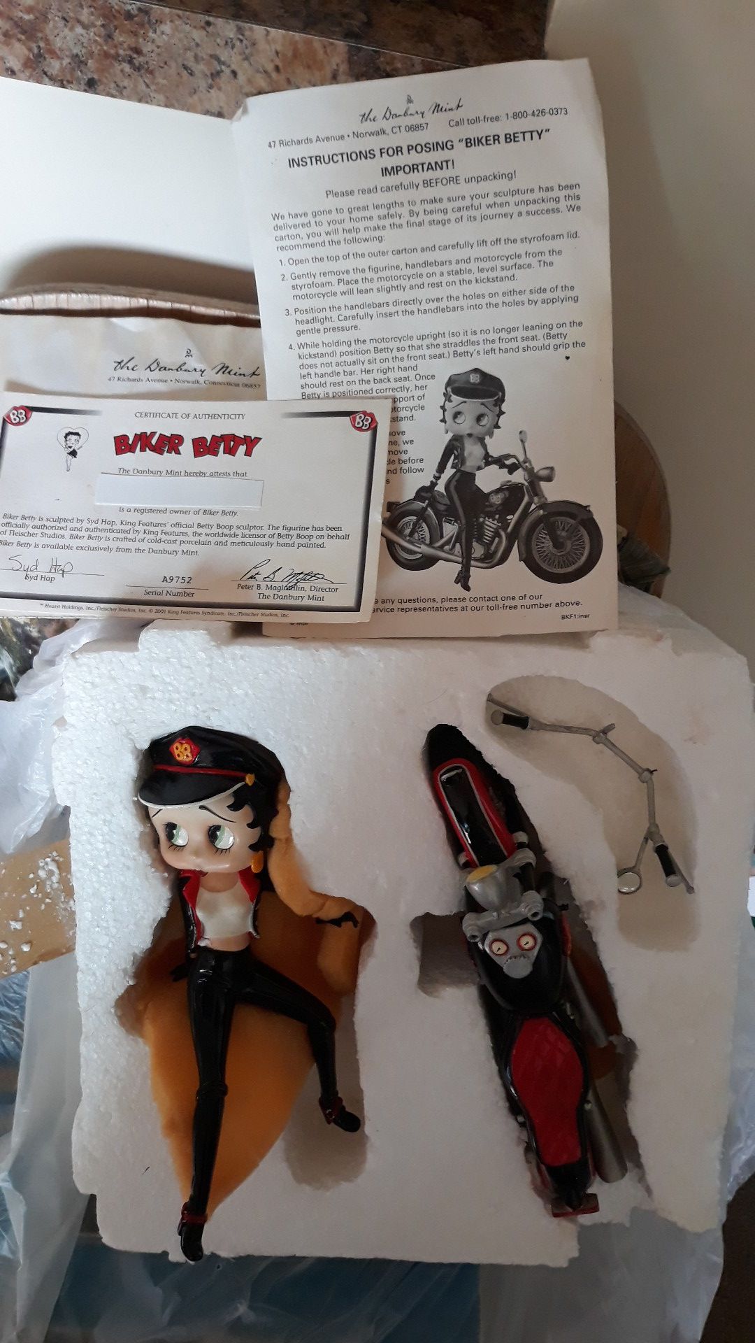 Porcelain Betty Boop figurine w/motorcycle