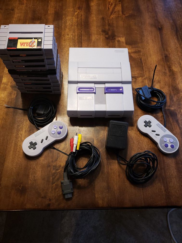 Super Nintendo with 10 games