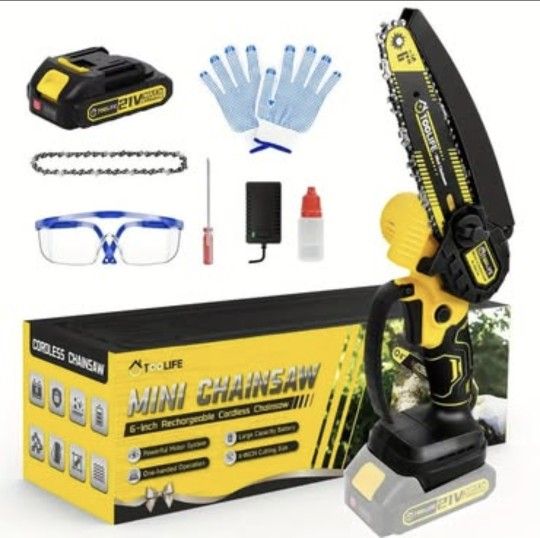 NEW Mini Chainsaw Cordless 6 inch, Handheld Electric Chain Saw Battery Powered for Trees Trimming C