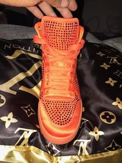 Gucci Women's Coda Orange Satin Effect Crystal Stud High Top Sneakers