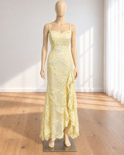Yellow Floral Lace Maxi Gown with Ruffle
