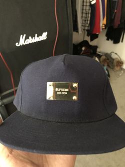Supreme Navy hat with gold plate logo