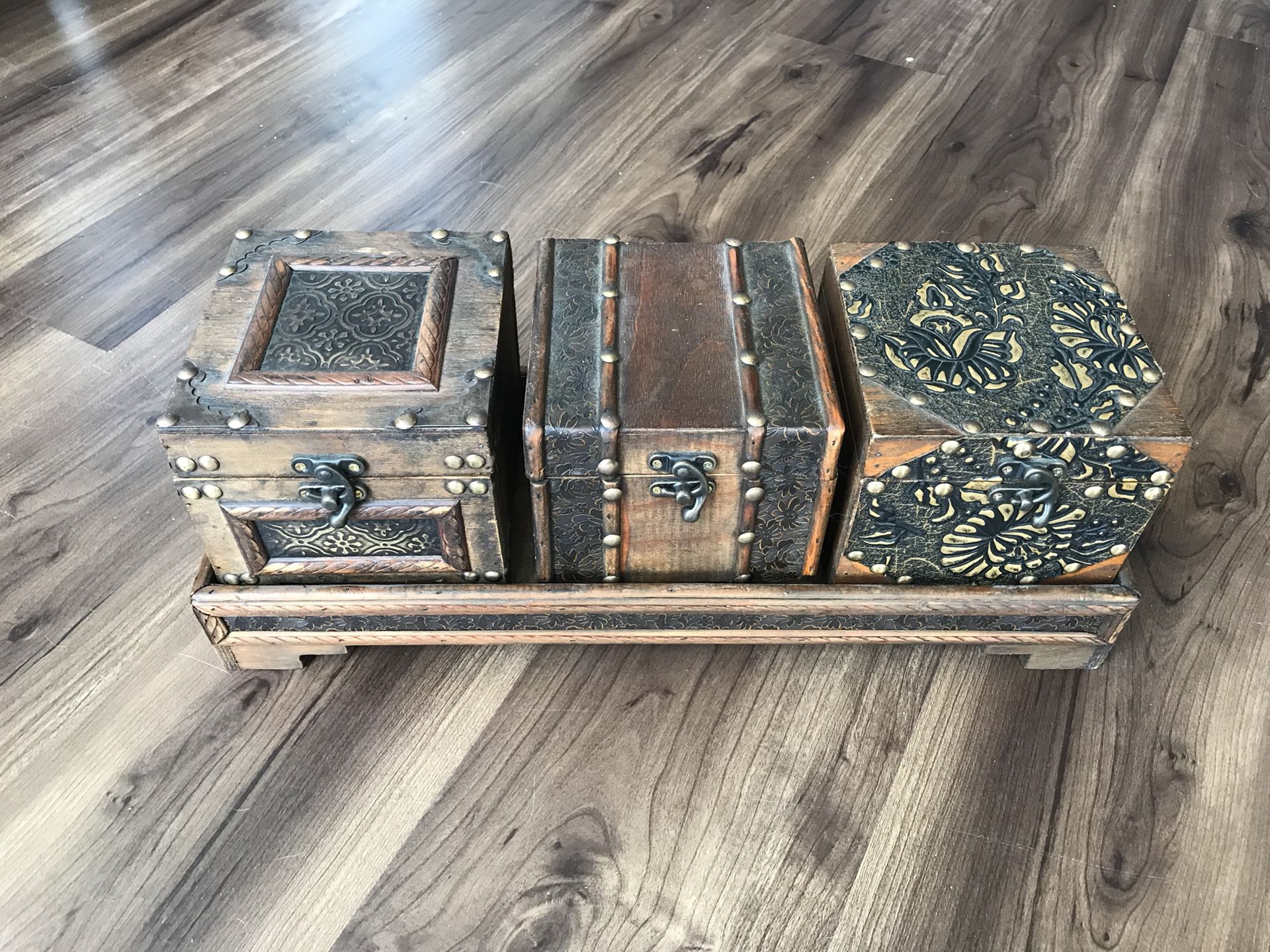 Decorative Wooden Storage Containers with intricate detail and latches