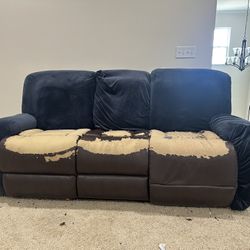 Brown Leather Manual Recliner Sofa For Sale
