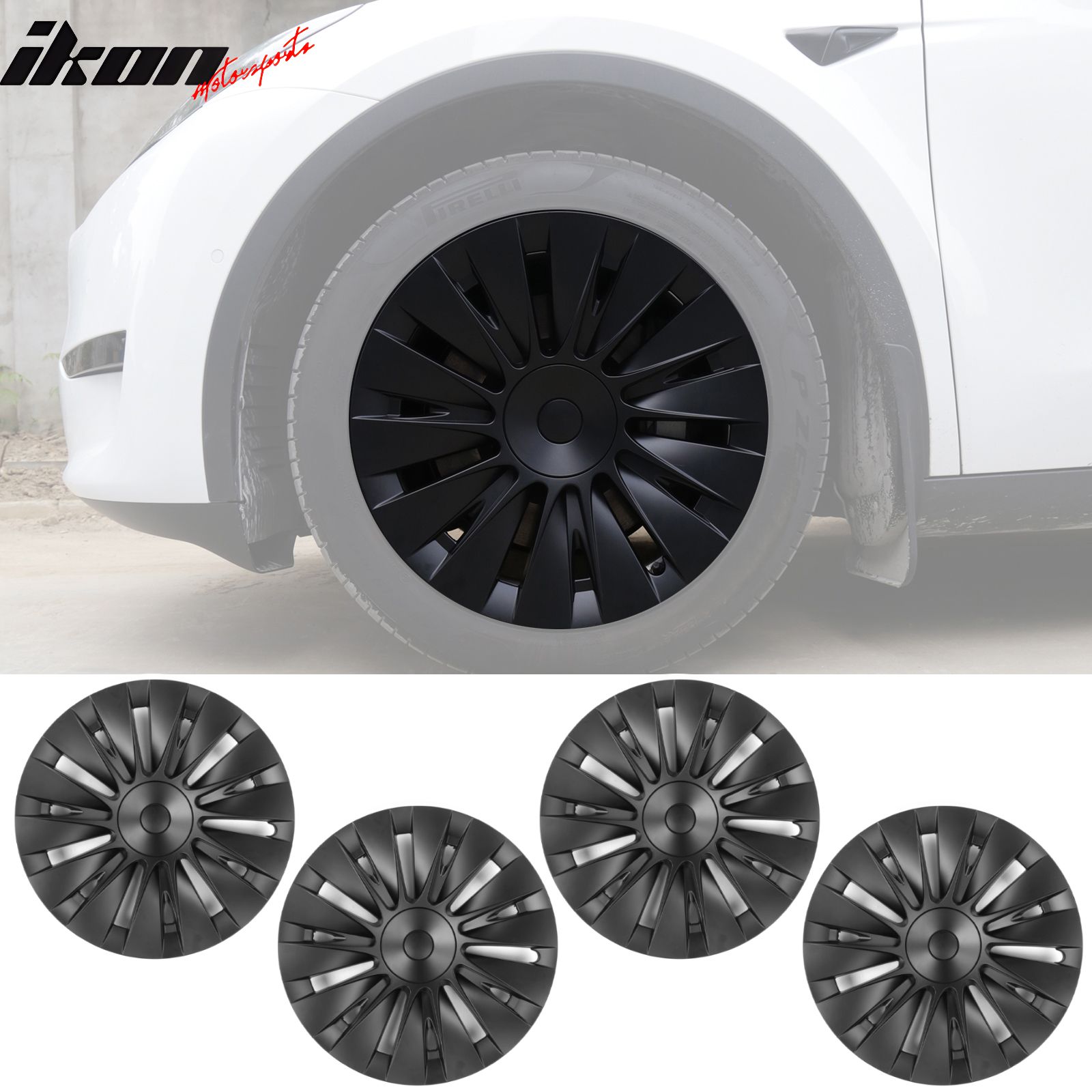 Fits 2020-2024 Tesla Model Y 19'' Hurricane Wheel Hubcaps Rim Covers Matte Black 4PCS