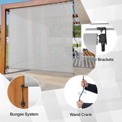 ES222 $40  Patio Roller Shade 7 x 8 ft HDPE Fabric Outdoor Cordless Roll Up Shade with UV Protection, Roller Blinds for Porch, Gazebo, Pergola, Balcon